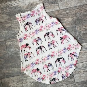 Gaze Tops - Floral Elephant Knit Tank Top Curved Hem Gaze Tops - Floral Elephant Knit Tank Top Curved Hem